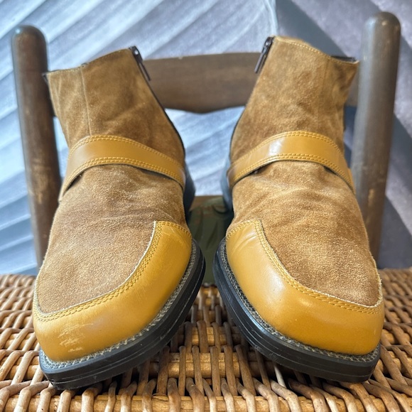 Marco Vicci Boots 10.5 Mustard Tan Suede & Leather Ankle Zip Close Strap Detail - Picture 3 of 16